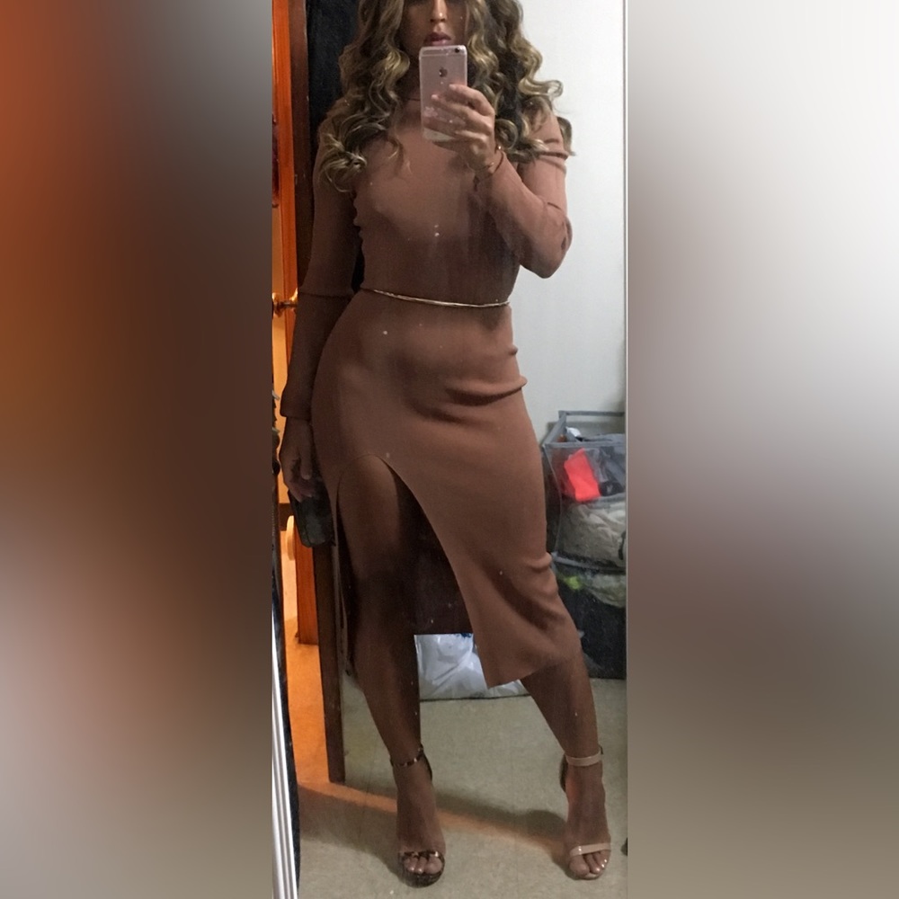 Nude MissGuided turtleneck midi Dress